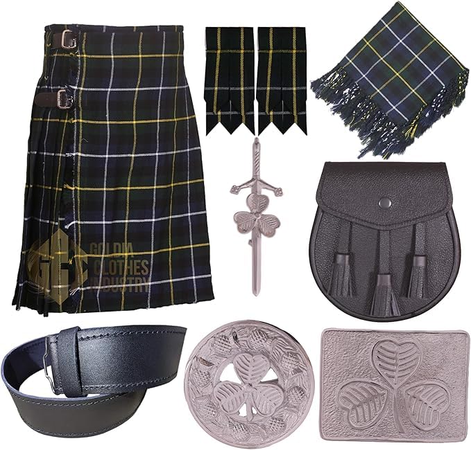 Goldia Clothes Industry Scottish Tartan Kilt Outfit – 8 Yards 16Oz Kilt with Accessories – Custom-Made in Various Tartans (Macneil of Barra)