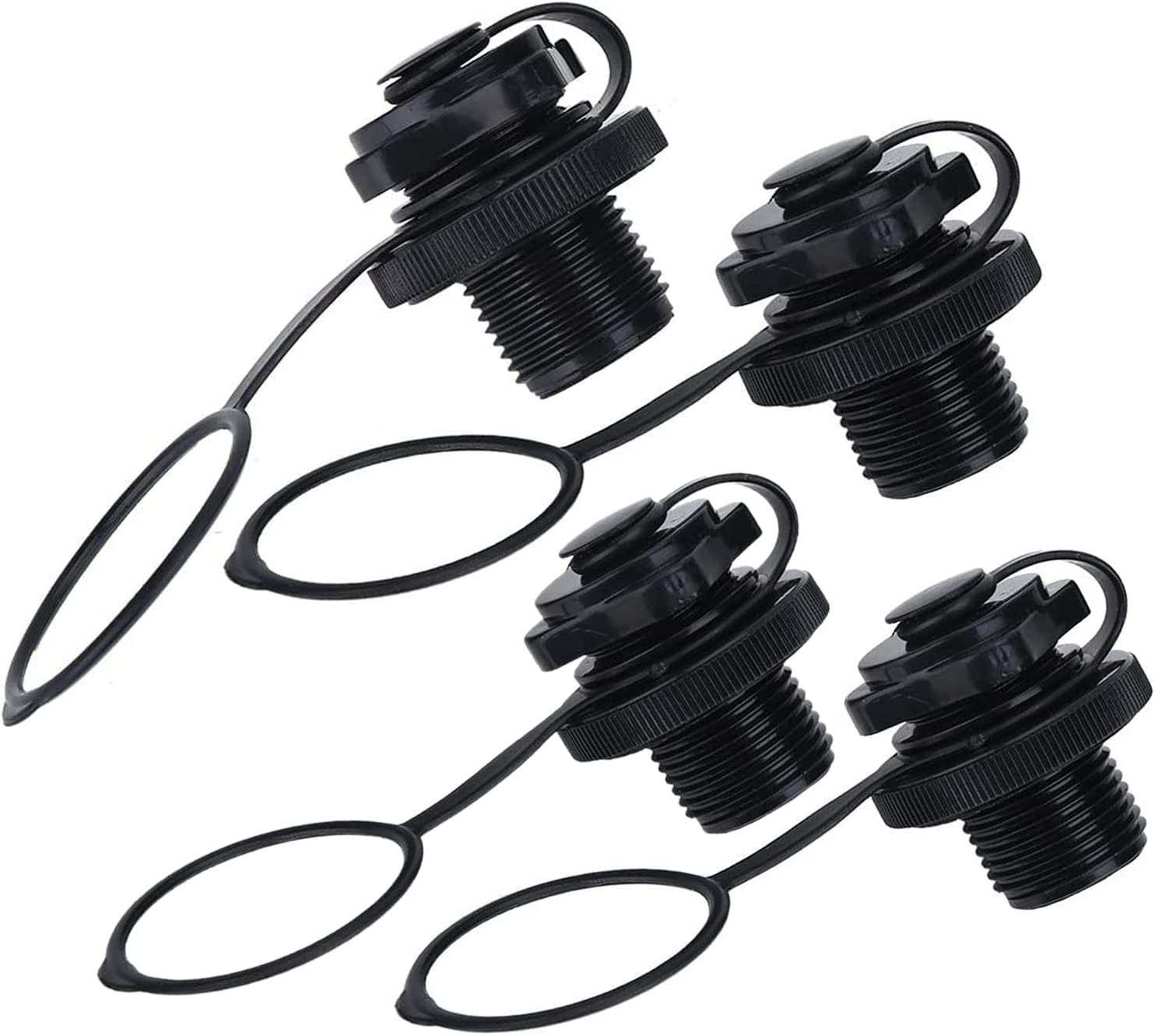SYOSI Air Valve Replacement, 4Pcs Kayak Raft Plug Replacement, Inflatable Boat Spiral Air Plug Boston Valve, for Kayak Rubber Dinghy Pool Boat Airbeds, Black