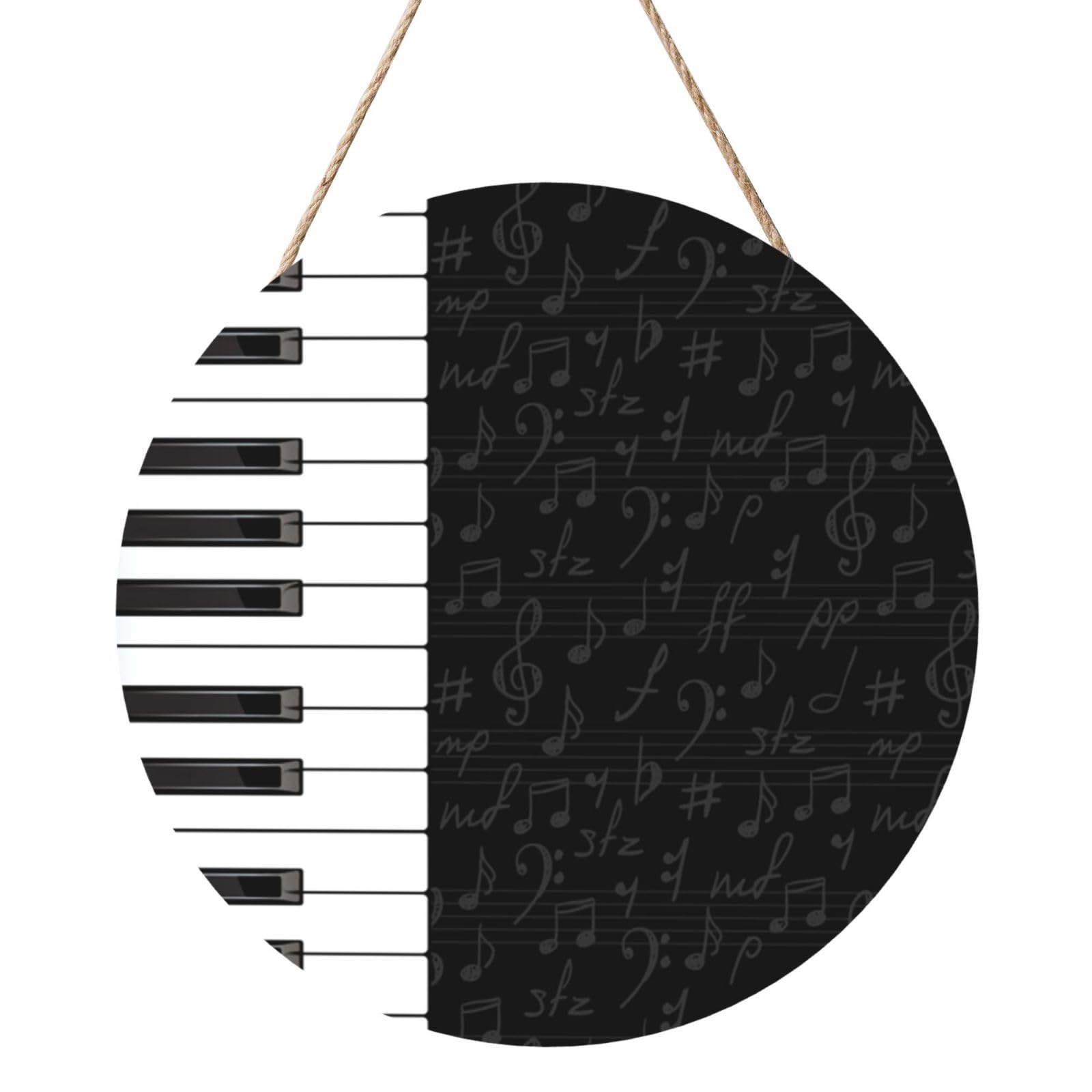 InOmak Vintage Piano Keys Music Notes, Round Wood Panel Painting 12 in, Wall Hanging Painting For Home
