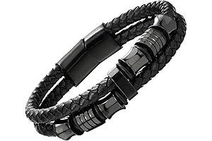 Men's Double-Row Braided Leather Bracelet: Enhance Your Techwear Ensemble