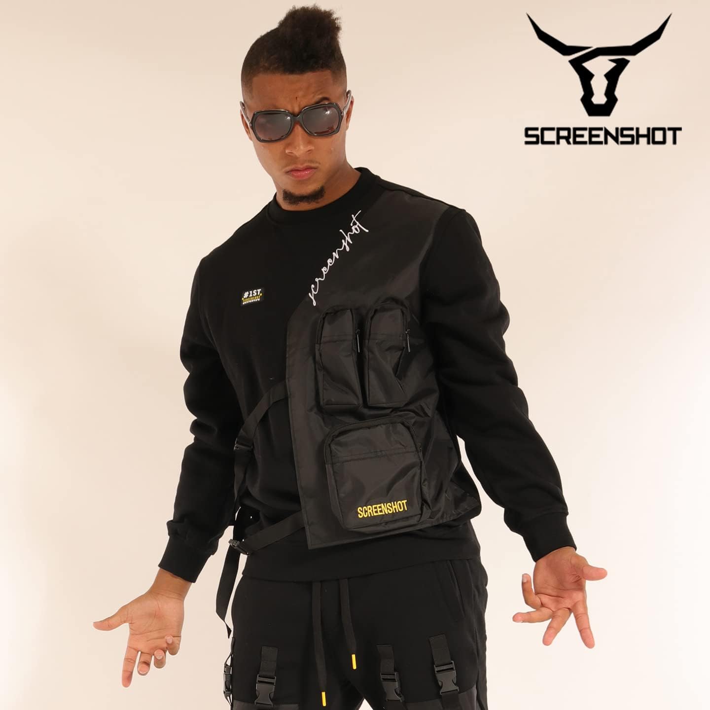 SCREENSHOT Mens Urban NYC Graffiti Hip Hop Fleece Pullover Active Fashion Crew Neck Sweatshirt Top - Image 2