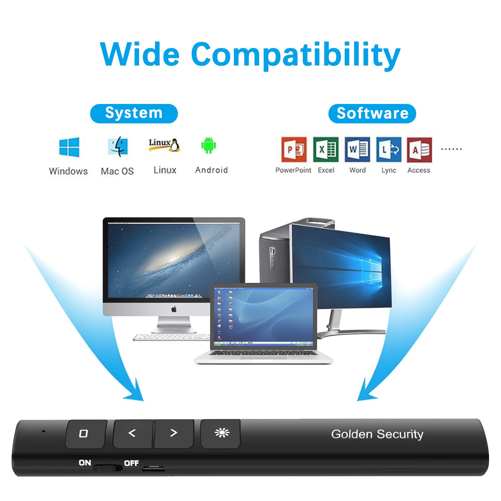 Puntatore Presentatore Wireless Presenter Telecomando Presentazioni Powerpoint, 2.4GHz Telecomando Computer Slide PC Pointer per Presentazione, Insegnamento, Ufficio, Conferenze, ecc