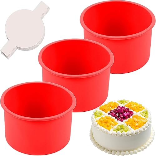 Miniatura 14 de Moldes redondos de 4 pulgadas para hornear, paquete de 3 moldes de silicona para pasteles con 100 piezas de papel pergamino, moldes antiadherentes