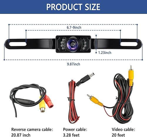 Miniatura 2 de Cámara de respaldo para automóvil con 8 LED - visión nocturna HD IP69 impermeable Cámara de matrícula para marcha atrás segura - Cámara de visión