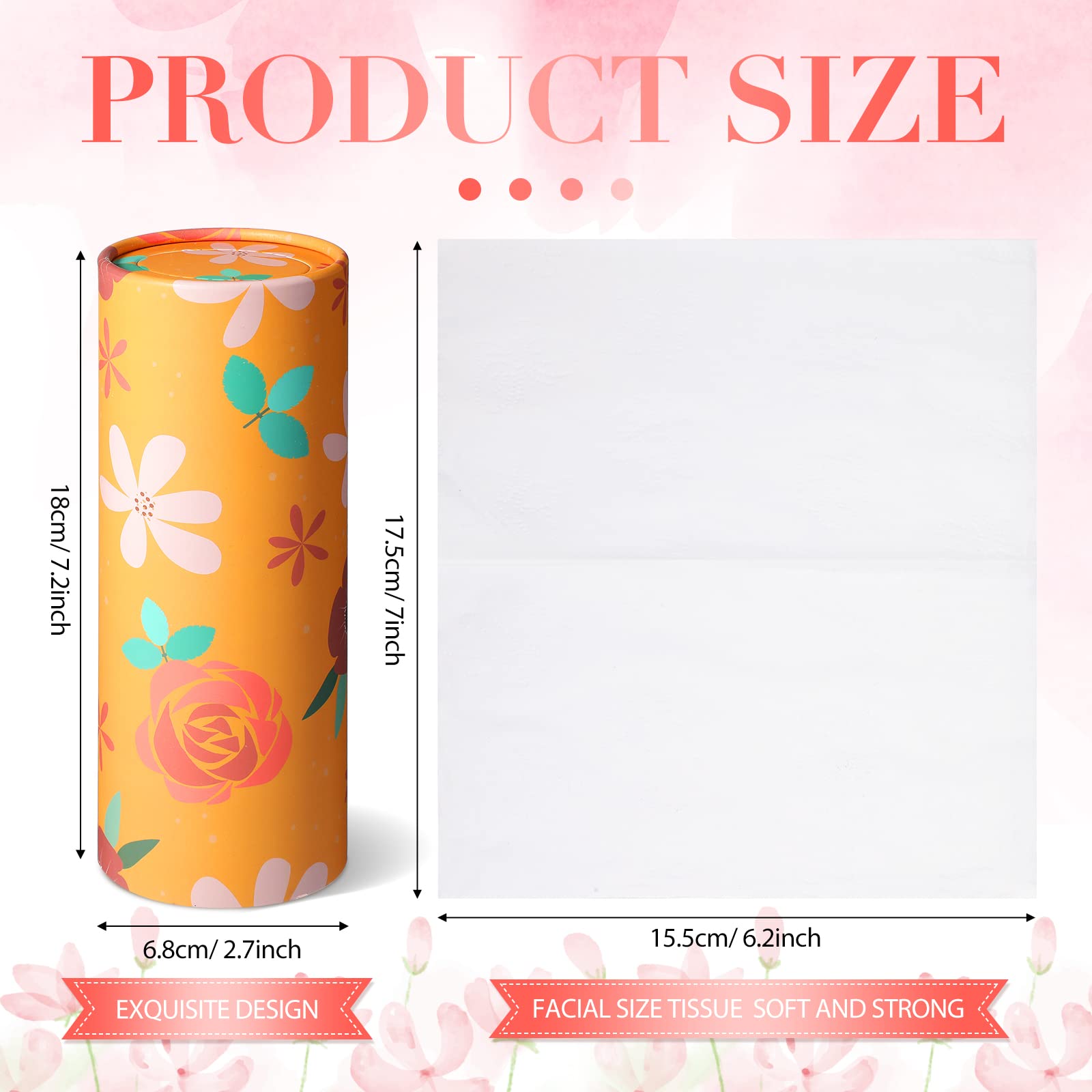 8 Pack Car tissue holder Boxes with 1400 Sheets 3 Ply Car Napkins Bulk Round Flower,Facial Tissue Cup Holder Floral Cylinder Car Tissues Car Napkins Holder