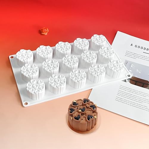 Molde de silicona para mousse de 15 cavidades antiadherentes, moldes de chocolate con corazón de amor, moldes flexibles para hornear postres,
