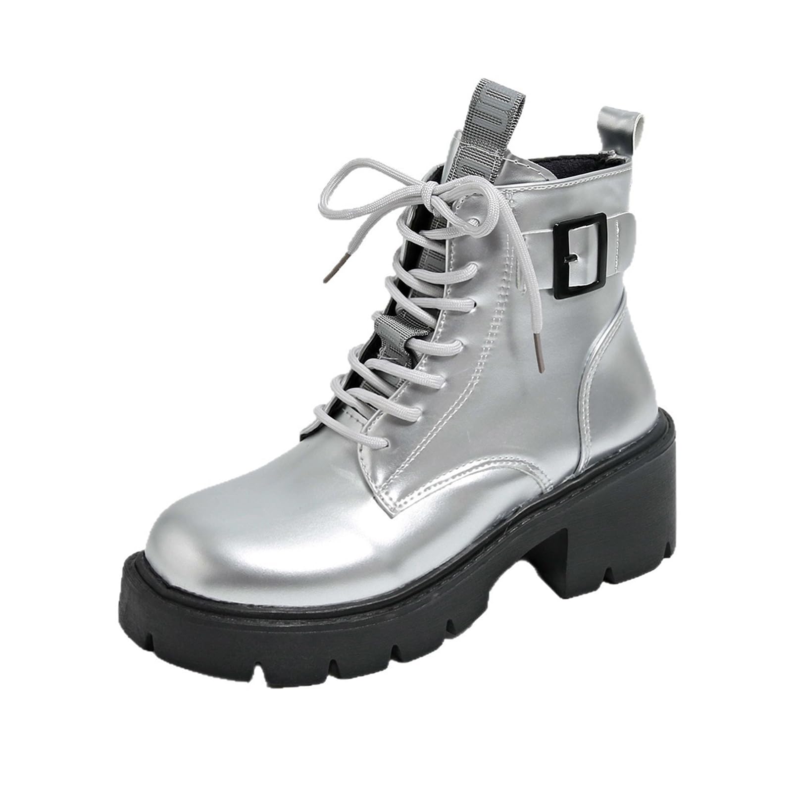Womens Platform Combat Boots with Buckle Lace up Side Zipper Chunky Lug Sole Booties Rave Shoes Punk Ankle