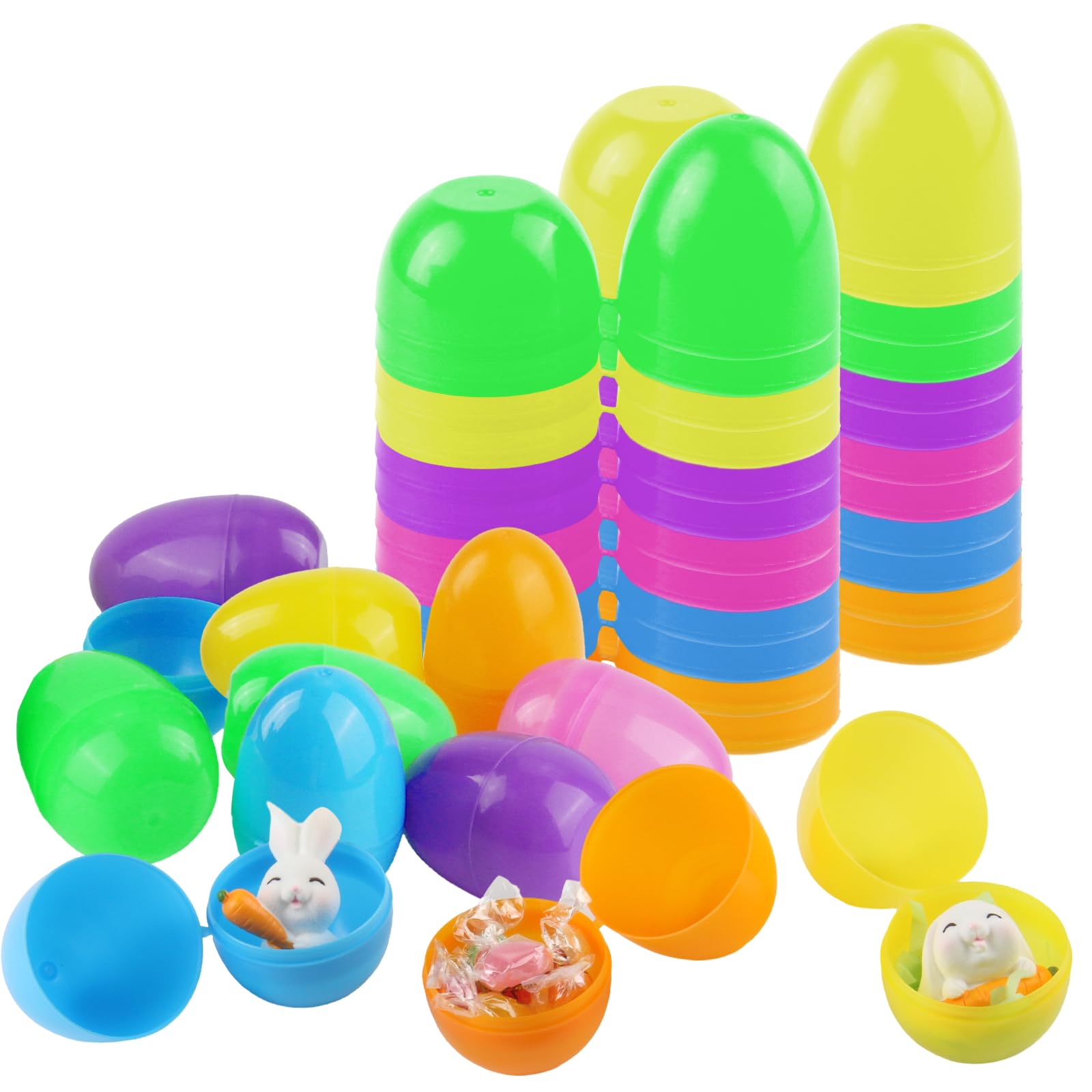 YUE QIN Plastikowe jajka wielkanocne do napełniania, 36 sztuk, 6 cm, kolorowe jajka wielkanocne, dekoracyjne jajka z tworzywa sztucznego, do wypełniania słodyczy i prezentów dla dzieci na Wielkanoc