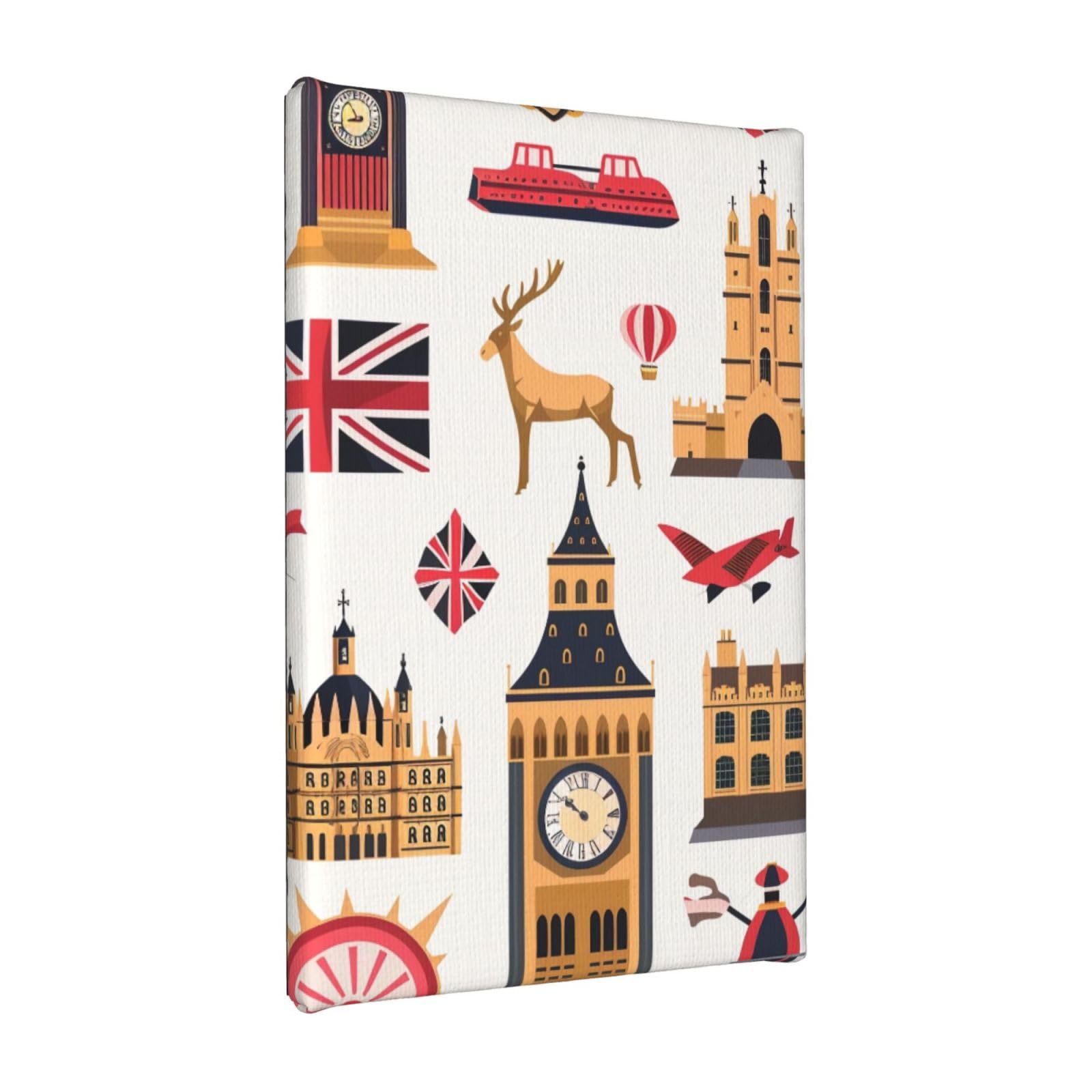 YKLJG England Symbols Printed Wall Art Canvas Painting 20x30 CM Wooden Framed Picture Painting Artwork Prints for Bedroom Kitchen Home Office Decor