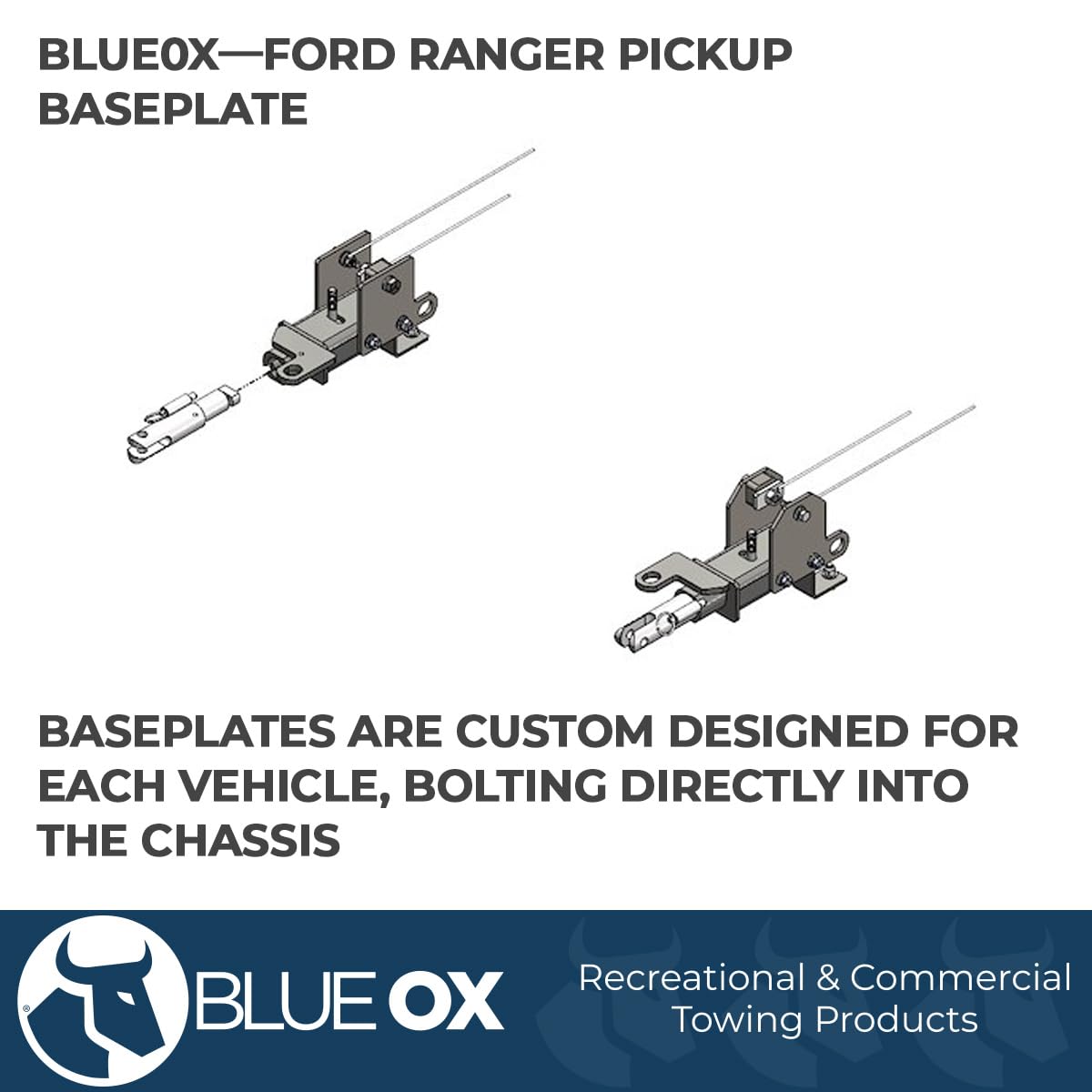 Blue Ox BX2689 Custom Tow Bar Base Plate Bracket for Dinghy Towing, Fits Select Ford Ranger