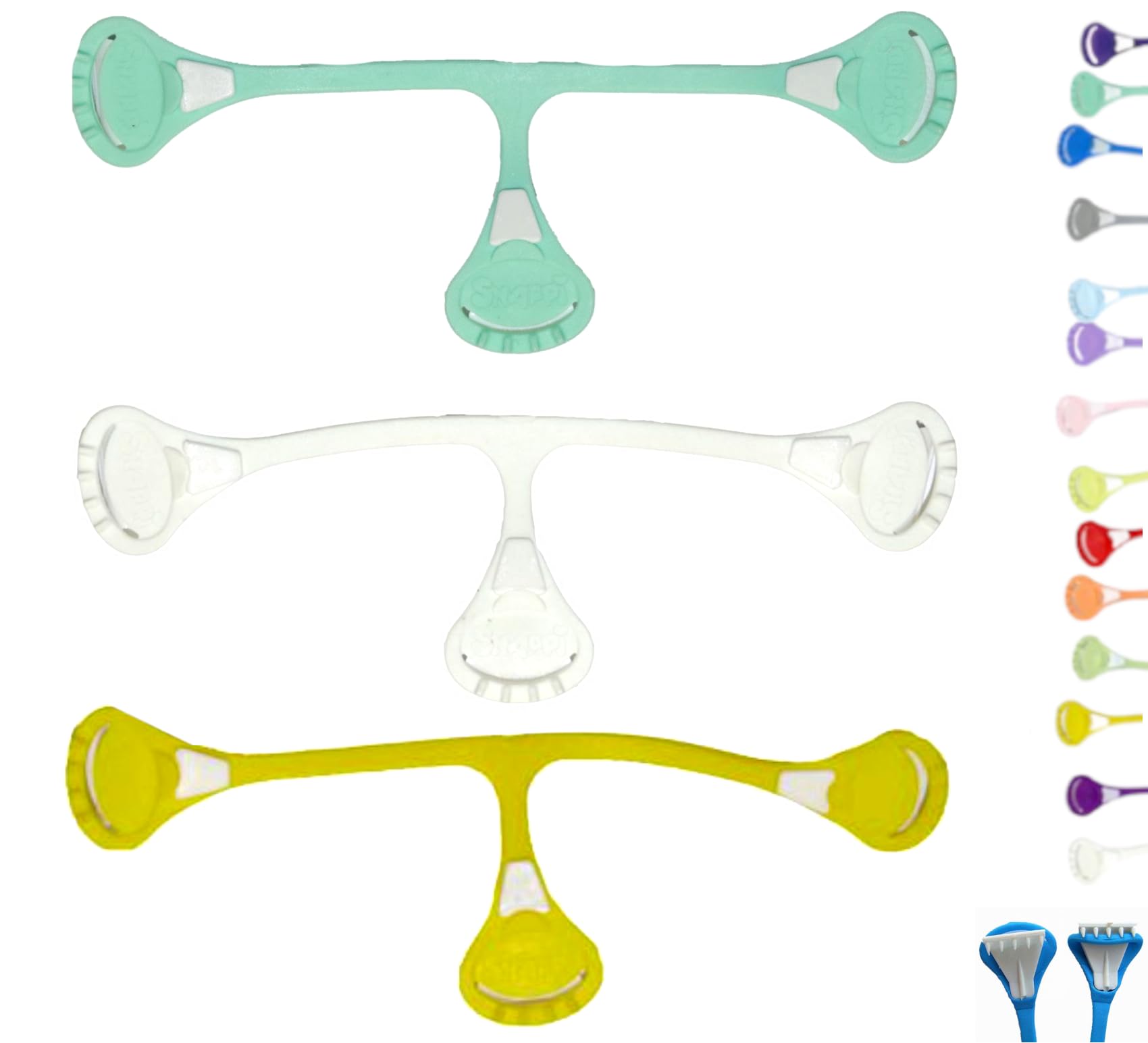 Snappi Attaches pour langes pré-pliés en mousseline | Lot de 3 | Taille 1 (petite taille) (vert clair/turquoise/blanc/jaune)