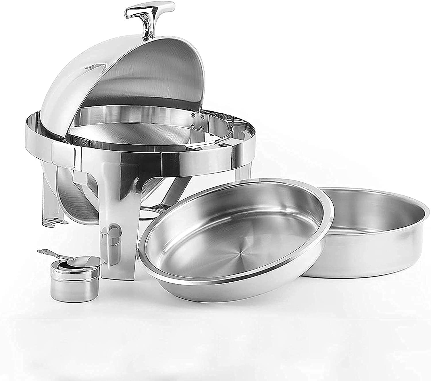 Chafing Dish Rotondo In Acciaio Inossidabile Con Coperchio Scorrevole, Set Di Scaldavivande E Scaldavivande Da 6,8 L, Con Teglia Per Cibo, Teglia Per Acqua E Porta-Combustibile Per Matrimoni E Feste.