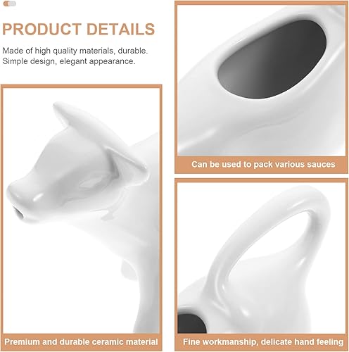 Miniatura 7 de HEMOTON Jarra de leche de cerámica blanca con asa, soporte para salsa de hervidor de leche, jarra de leche, jarra de leche para café y leche (vaca