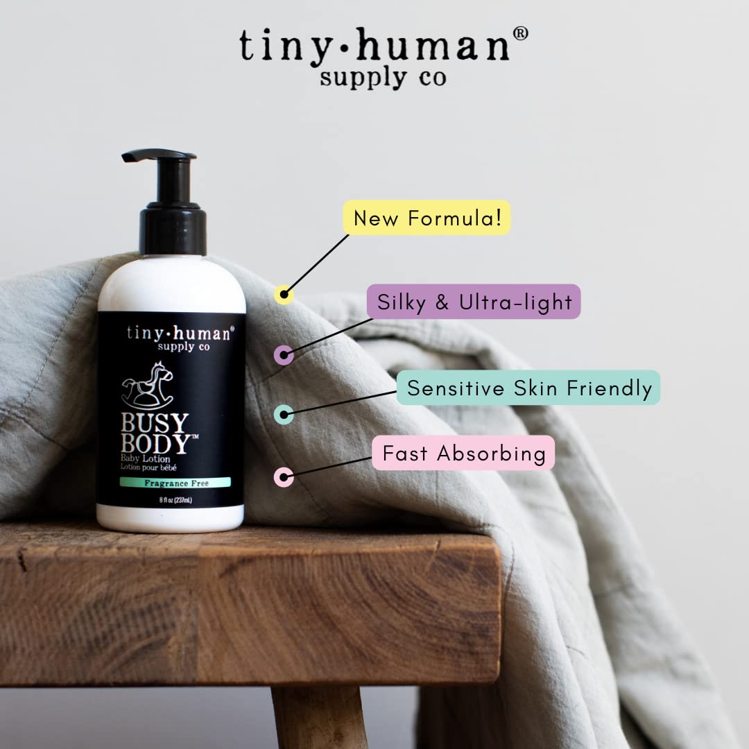 Tiny Human Supply Co Busy Body Baby Lotion 8oz, 1 Pack, Fragrance Free, Natural Ingredients, No Added Dyes, Parabens or Phthalates