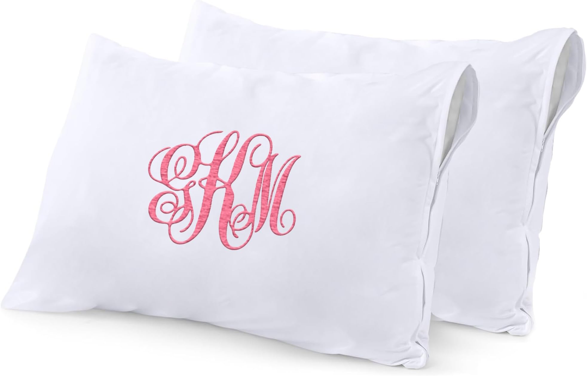 Personalized Pillow case Protector with Zipper, Embroidered Name Pillow Covers, Custom White Bed Pillow Case Cover 2 Pack Personalized Pillows with Names, Standard Pillow Case - 20'' x 26''
