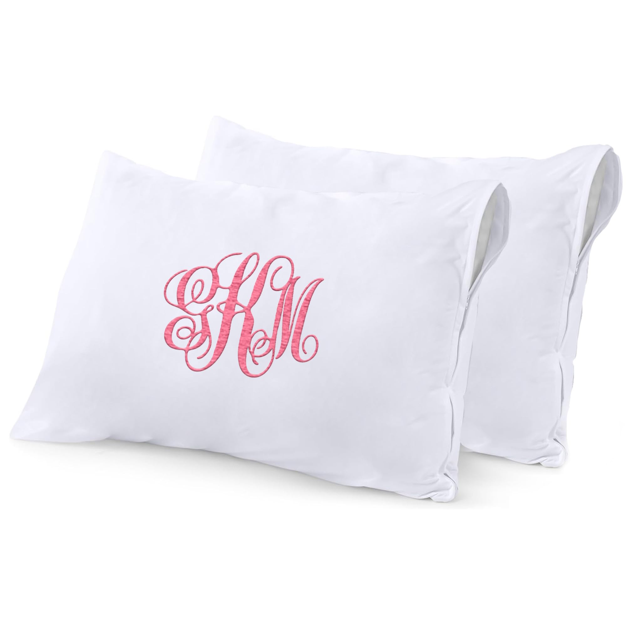 Personalized Pillow case Protector with Zipper, Embroidered Name Pillow Covers, Custom White Bed Pillow Case Cover 2 Pack Personalized Pillows with Names, Standard Pillow Case - 20'' x 26''