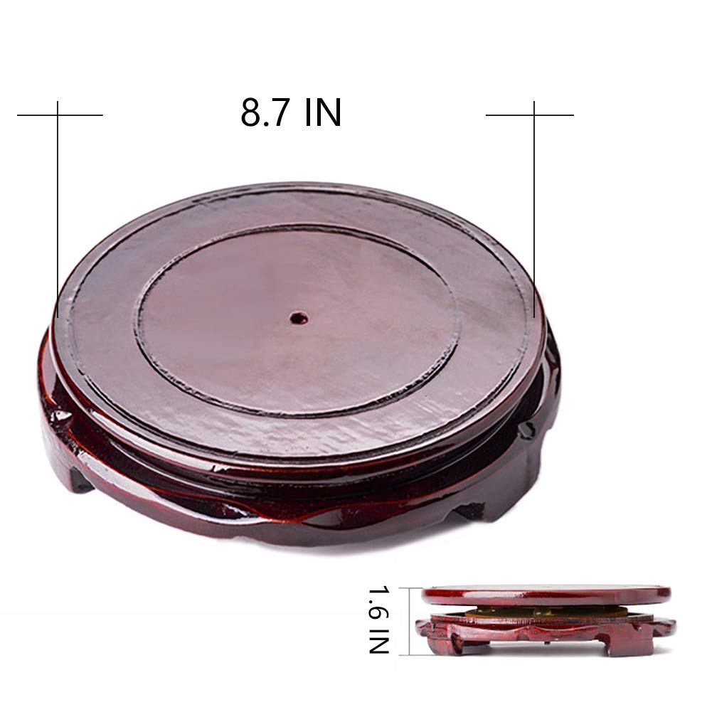 Brauner Holzsockel im orientalischen Stil, runder Furniersockel für Vase, Lampe, Teekanne, nicht drehbar, stabil, Heimdekoration, Präsentationsständer (22,1 cm B x 3,3 cm H)