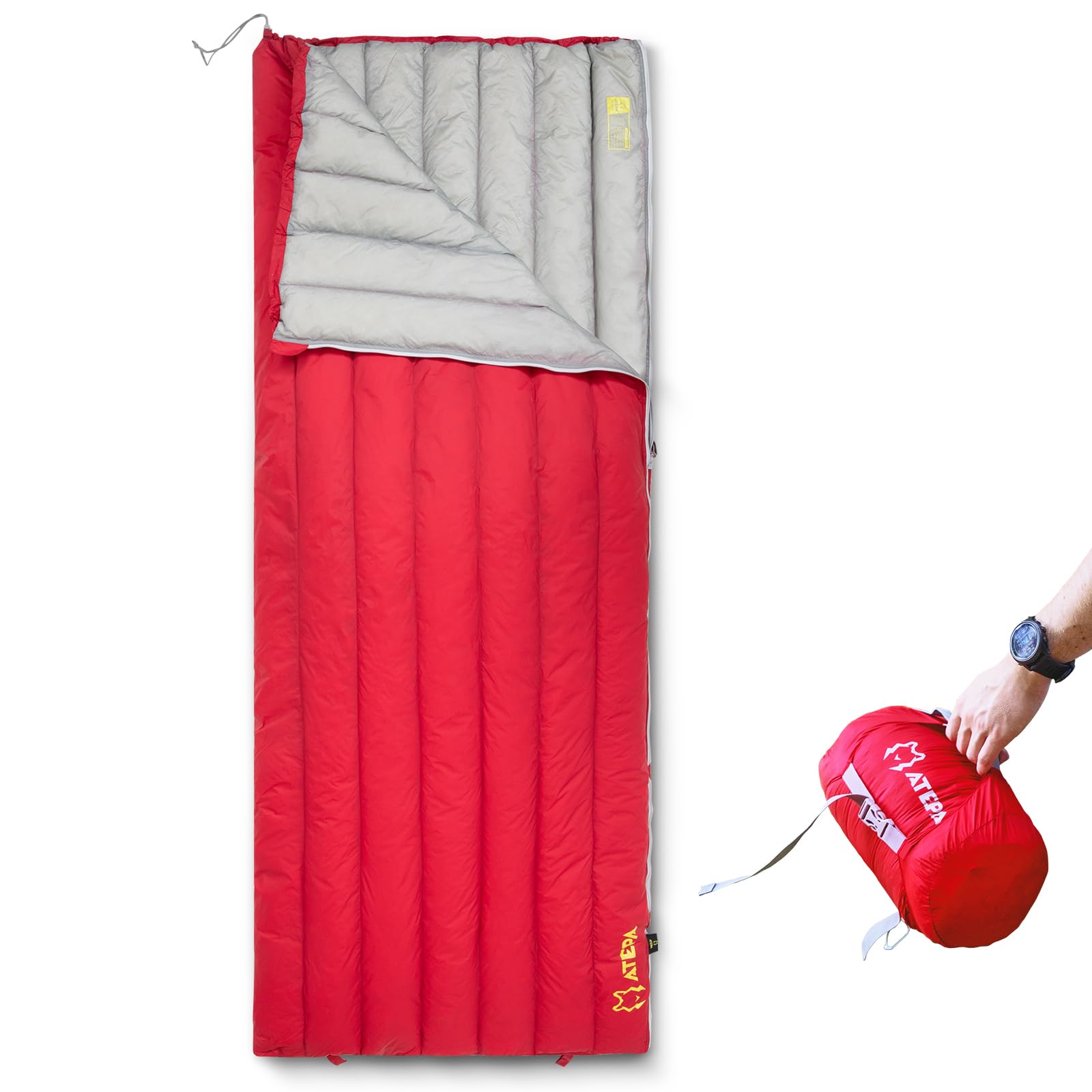 ATEPA Down Sleeping Bag 650FP Ultralight 55 F 60 F 3 Season Warm Weather 15D Nylon Shell and