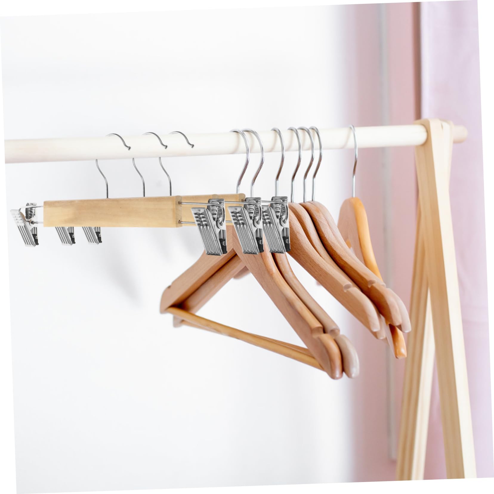 Grucce in Legno Resistente e Versatile Set 10 con Clip in Acciaio Inossidabile per Mantenere la Forma dei Vestiti in Casa per Pantaloni e Gonne