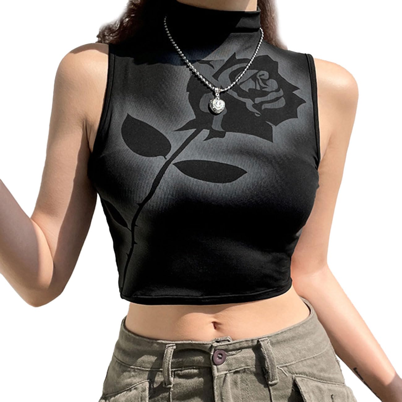EMOTTOS Tank Top Sexy Rosa Mujer- Top Corto Estampado y sin Mangas de Moda para Mujeres o Chicas Adolescentes, Chaleco de Baile elástico para Fiestas en Clubes o Camiseta