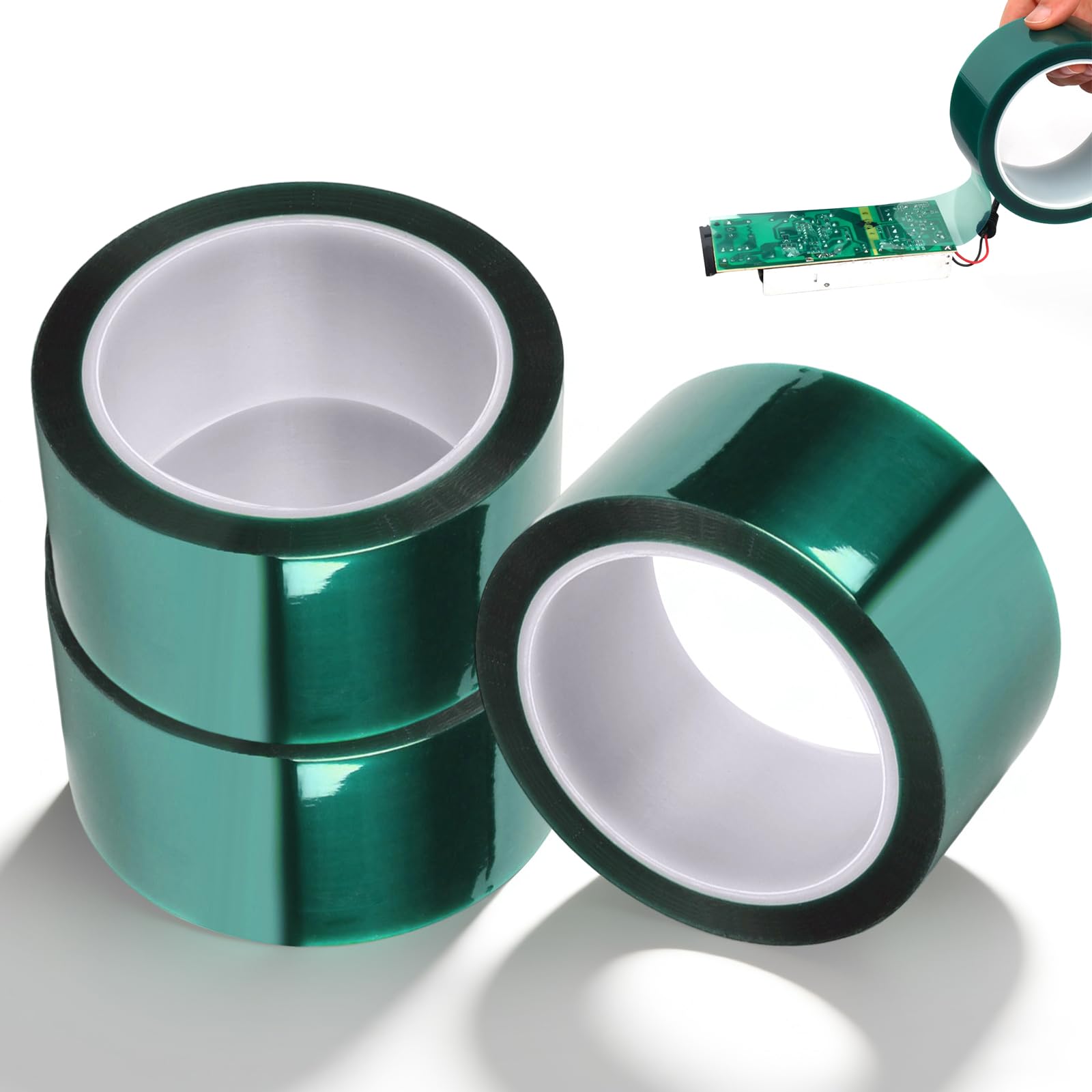 HUSOUE 3 Rolls Resin Tape, 5cm x 33m Epoxy Resin Tape Heat Resistant Tapes No Residue Green Tapes for River Tables Spray Painting Welding Electronic Heating