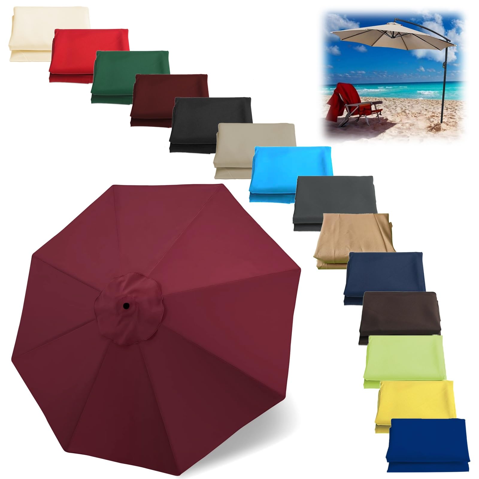 Replacement Parasol Canopy Hexagonal Octagonal (6 Arms 8 Arms) Sun Umbrella Replacement Cloth 200cm/270cm/300cm Garden Parasol Canopy Cover Replacement Parasol Fabric Cover(Color:Burgundy,Size:2.7 m-6