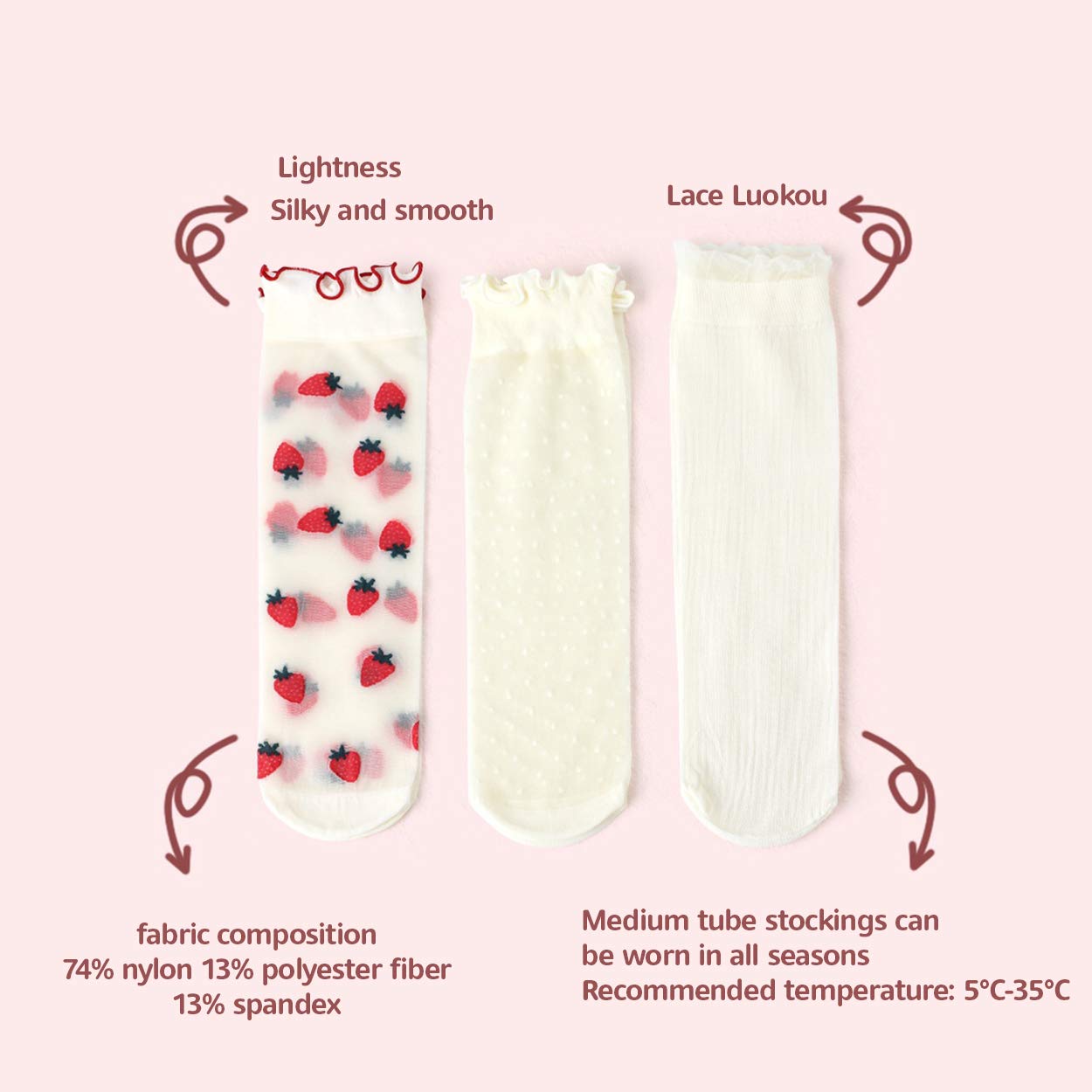 3 pares de calcetines de encaje con volantes para niñas y mujeres, decorativos, transparentes (blanco)