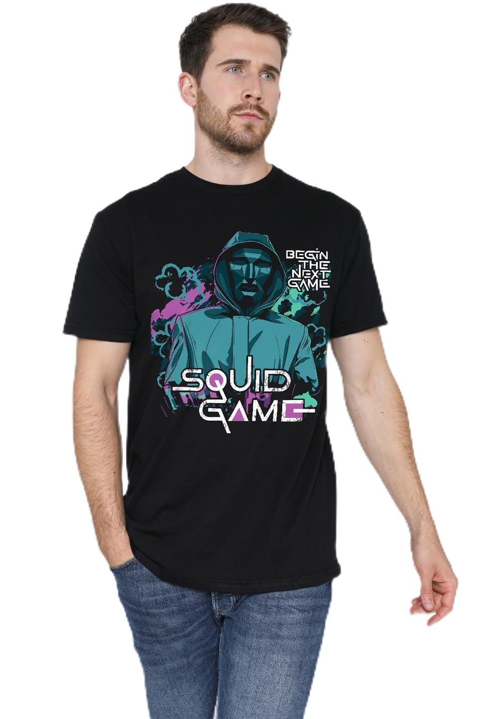 Squid Game Unisex Black Front Man Begin The Next Game T Shirt, XXXXX-Large