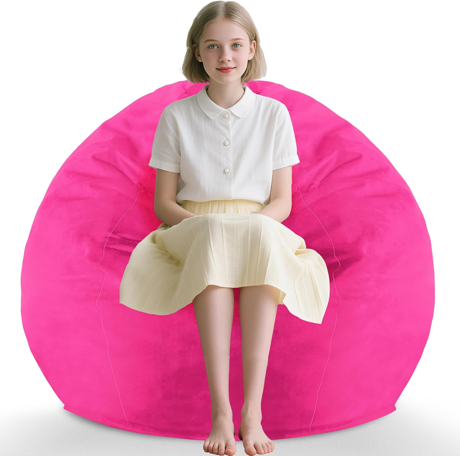 2FT Bean Bag Chair, Comfy Bean Bag Chairs with Memory Foam Filled, Fluffy Beanbag Sofa with Dutch Velvet Cover, Teardrop BeanBag Chairs for Living Room, Playroom – Pink