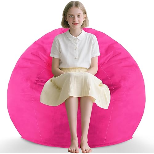 2FT Bean Bag Chair, Comfy Bean Bag Chairs with Memory Foam Filled, Fluffy Beanbag Sofa with Dutch Velvet Cover, Teardrop BeanBag Chairs for Living Room, Playroom - Pink