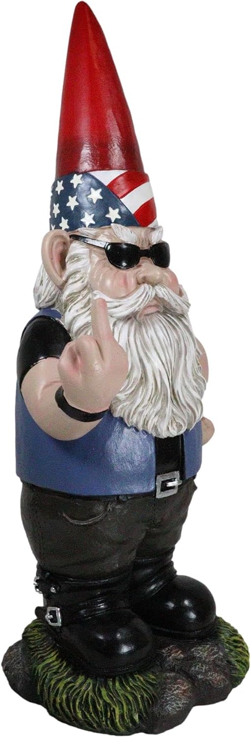 Ebros Rude Garden Greeter Go Away! Gnome Dwarf Flip The Bird Statue Patio Outdoor Poolside Garden Figurine As Whimsical Decor Magical Fantasy Gnomes (17.25" Patriotic American Bully Gnome)