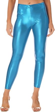 Womens Shiny Faux Leather Metallic Leggings Glossy Skinny Long Liquid Stretch Pants