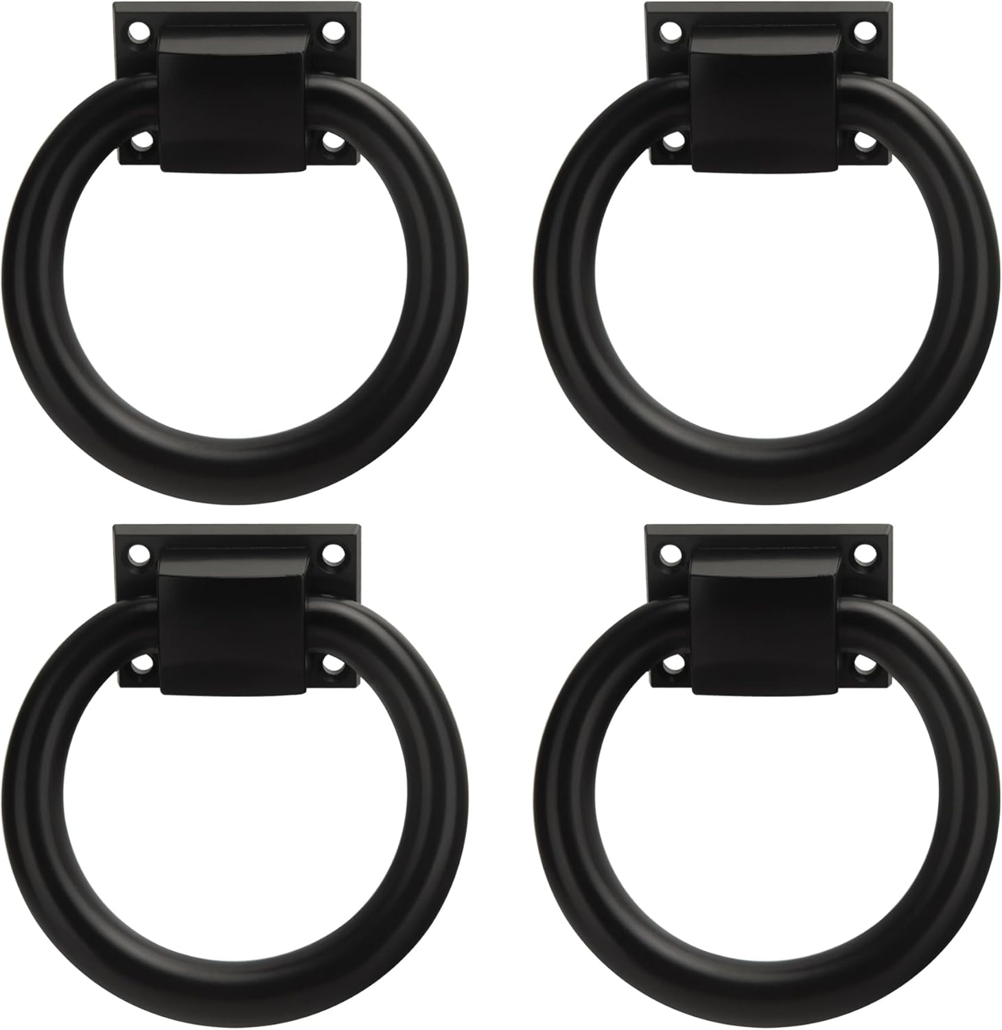 Round Metal Sliding Barn Door Knob and Pull 3.9In Matte Black Ring Garage Door Handle Decorative Gate Door Handle Exterior for Fence Farmhouse Gardendoor Mantle Shutters Ring-2Pack