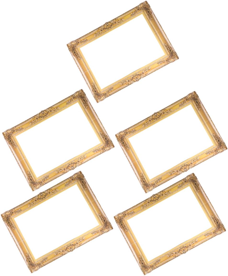 BESTYASH 5pcs Gold Paper Photo Frame Props Vintage Style DIY Photo Booth Frames for Wedding Party Family Gathering and Outdoor Photography