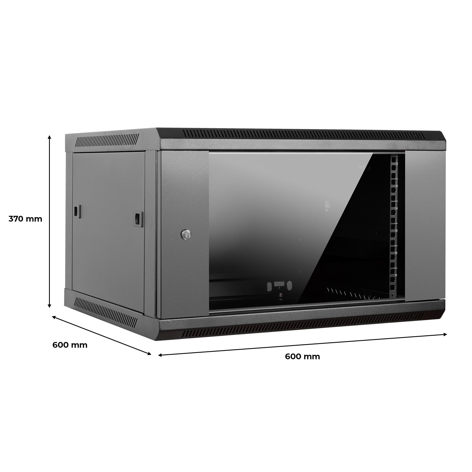 Aiten Data Armario Rack Mural 19" 6U Medidas 600 x 600 x 370 mm Montado. Incluye Tornillos de Montaje y 2 Llaves para Cerradura Frontal