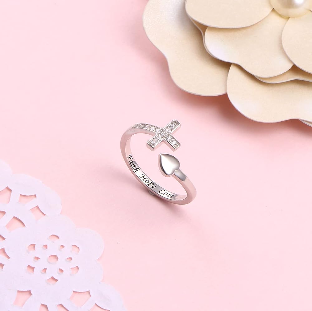 Amazon.com: Yearace Cross Rings 925 Sterling Silver CZ