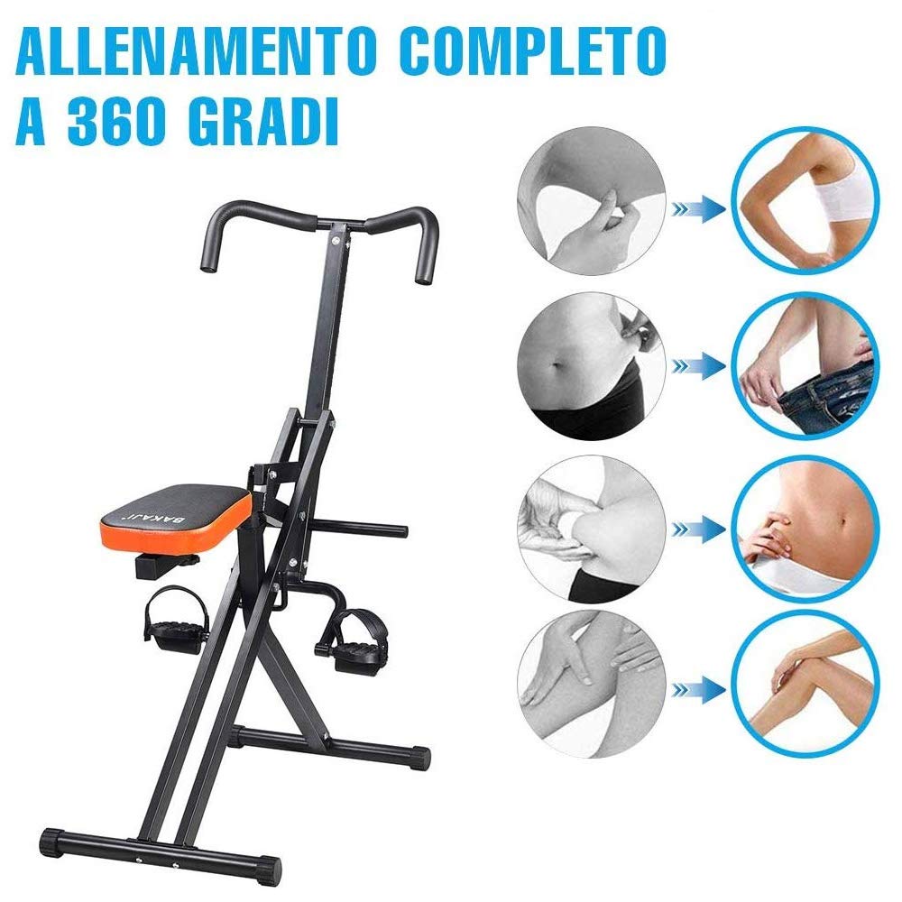 BAKAJI Attrezzo Total Body Allenamento Fitness Cardio Palestra Addominali Petto Spalle Gambe con Seduta Imbottita Regolabile e Display LCD Struttura in Acciaio Inox Pieghevole