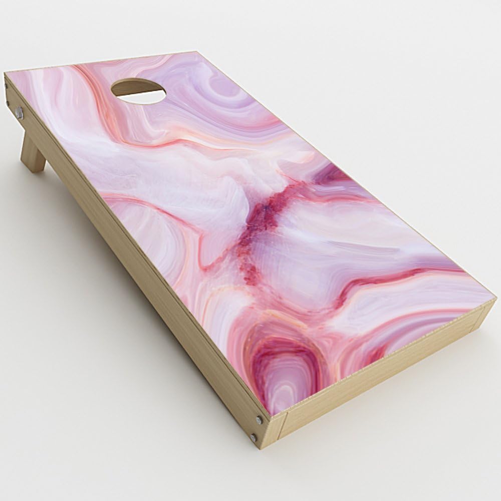 Skin Decal Vinyl Wrap for Cornhole Game Board Bag Toss (2xpcs.) Skins Stickers Cover/Pink Stone Marble Geode