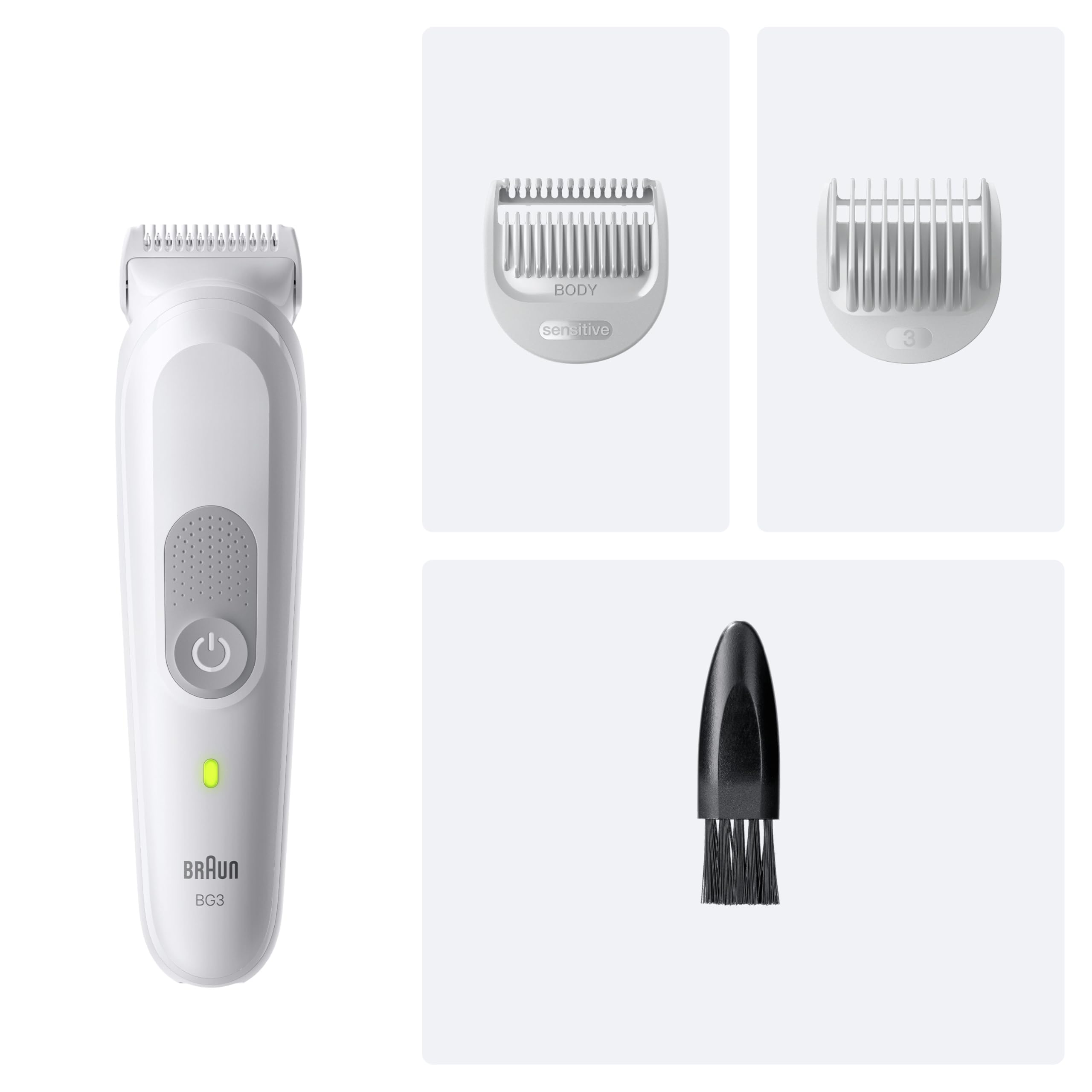 Braun Tondeuse Electrique Homme, pour le Corps, Series 3 BG3530, Grise | Etanche, Batterie Rechargeable, sans Fil, Coffret avec +3 Outils de Rasage, Sabot Zones Sensibles, Emballage en Carton