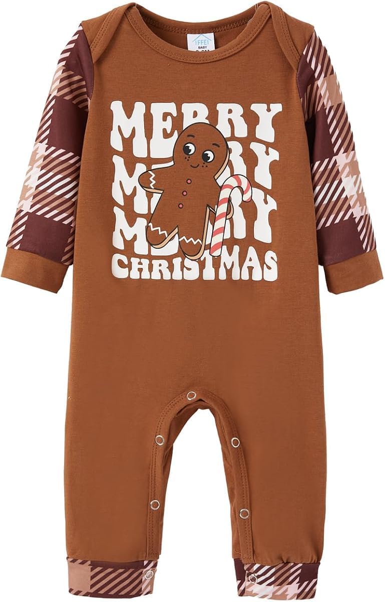 IFFEI Family Christmas Pajamas Matching Sets Gingerbread Tops with Pockets