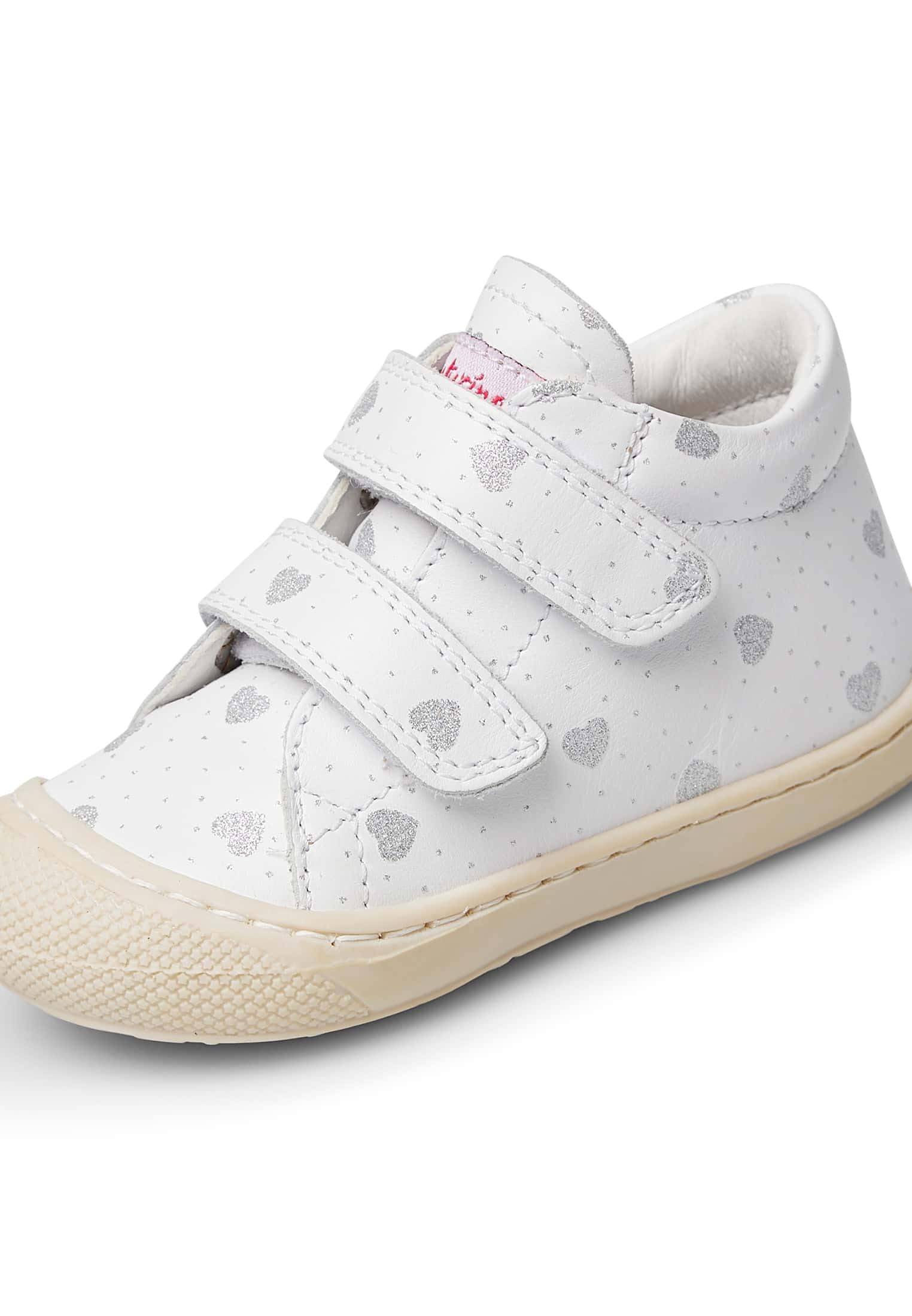 Naturino Cocoon VL-Scarpine Primi Passi in Pelle con Stampa Cuori-Bianco