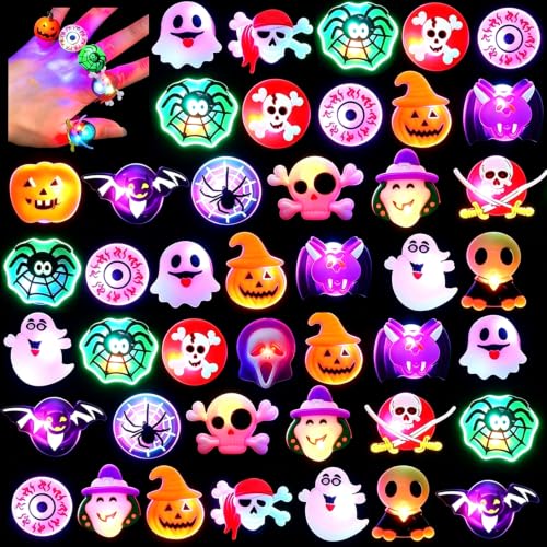 Qvatoxis Halloween Party Favors Light Up Rings 50PCS LED Rings Glowing Finger Rings Fun Toys for Kids Adults - image 1