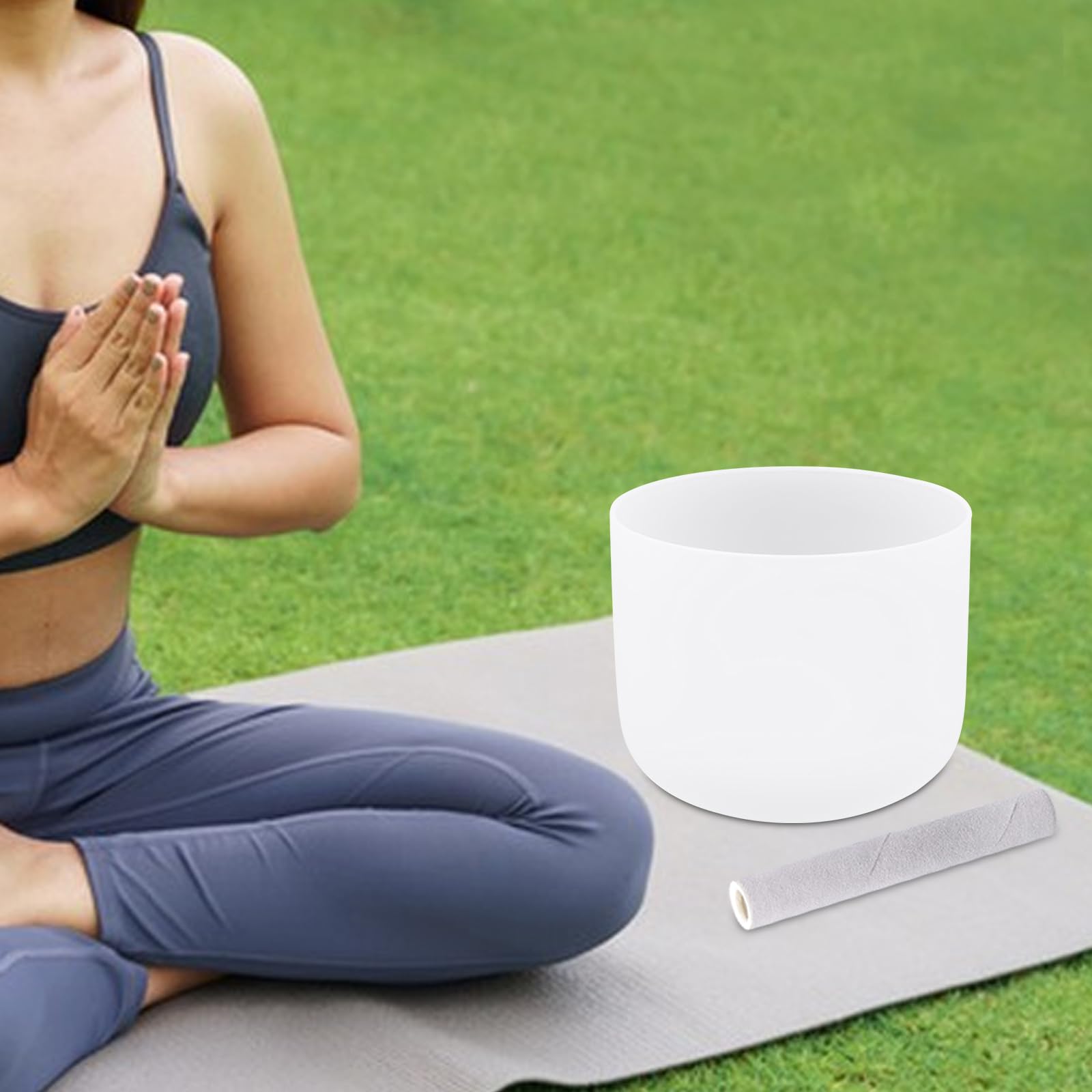 Campana tibetana in cristallo opaco al quarzo da 20,3 cm, per chakra della radice, set di campane tibetane con bacchetta bianca rilassante, per guarigione del suono, meditazione, yoga, regali 432