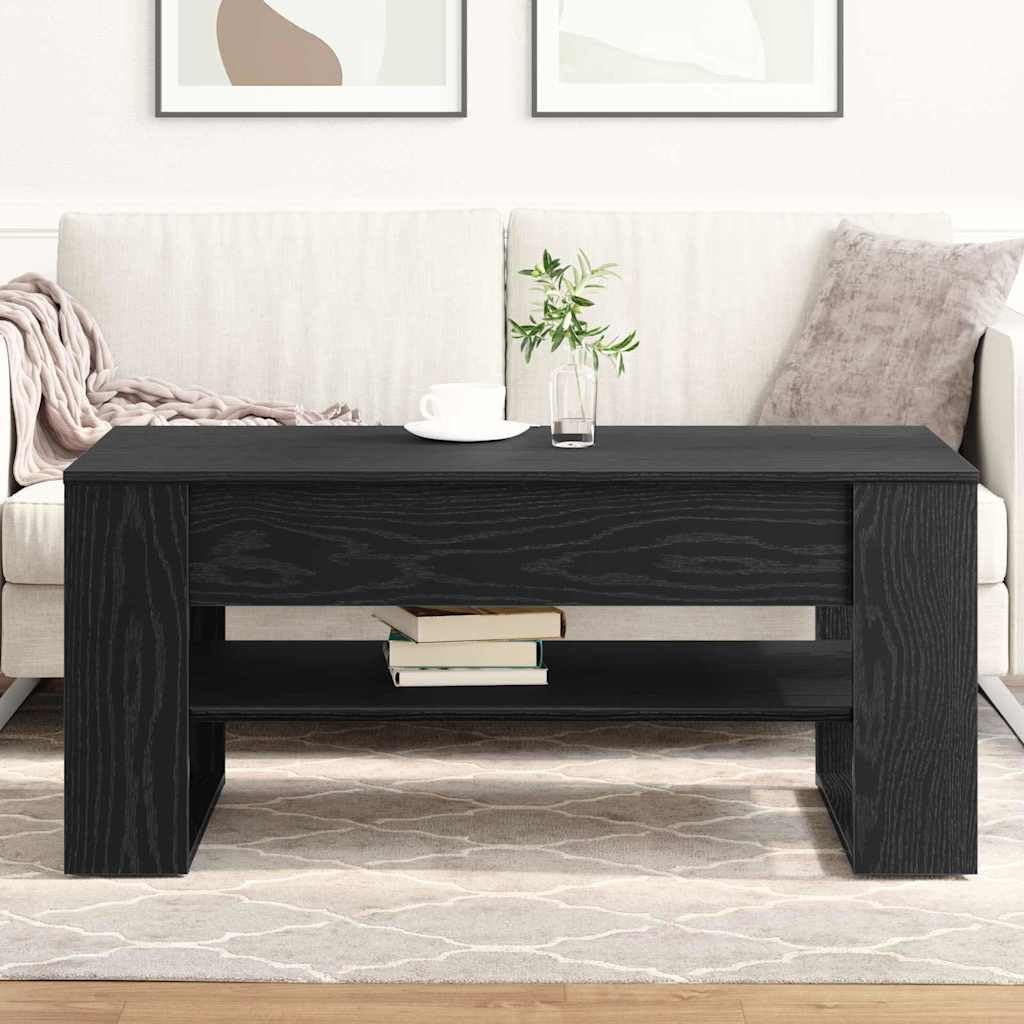 Mesa de centro de roble negro 102 x 55 x 45 cm moderna mesa de salón con estante y espacio de almacenamiento