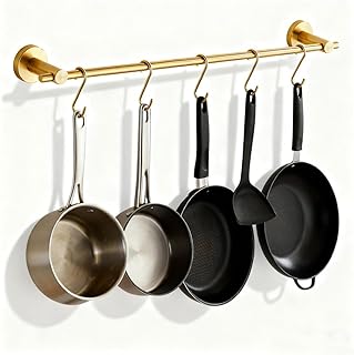 NEWRAIN Pot Rack Wall Mounted, 21 inch Hanging Pot and Pan Hanger, Stain...