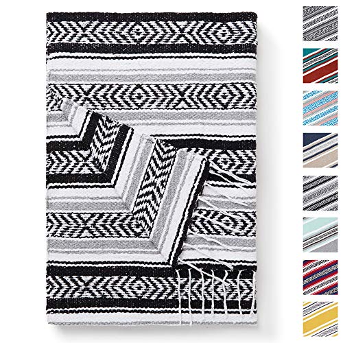 Black and Gray Mexican Blanket by Laguna Beach Textile Co - Beach, Yoga