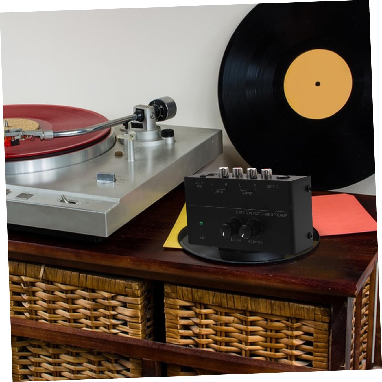 Mipcase Preamplificador de Fono Metálico para Tocadiscos Preamplificador de Audio Estéreo Control de Volumen para Sistema de Componente de Audio Uso Sala de Estar