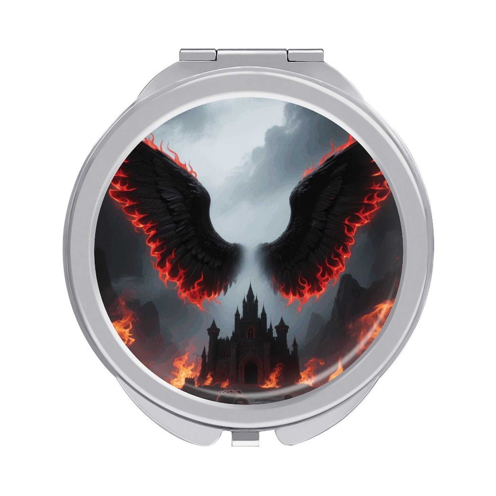 VstaDank Gothic Angel Wings Makeup Mirror Beautiful Compact Makeup Mirror Silver Mirrors Surface Folding Makeups Lightweight Travel Makeups Mirrors for Suitable Handbag and Purses