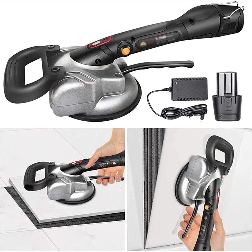 Ceramic Tile Laying Machine, Professional Adjustable Vibration Electric Tiling Tool Handheld Automatic Rechargeable Floor Tile Installation Leveling for Engineering & Home,2xlithium batteries (1xlith