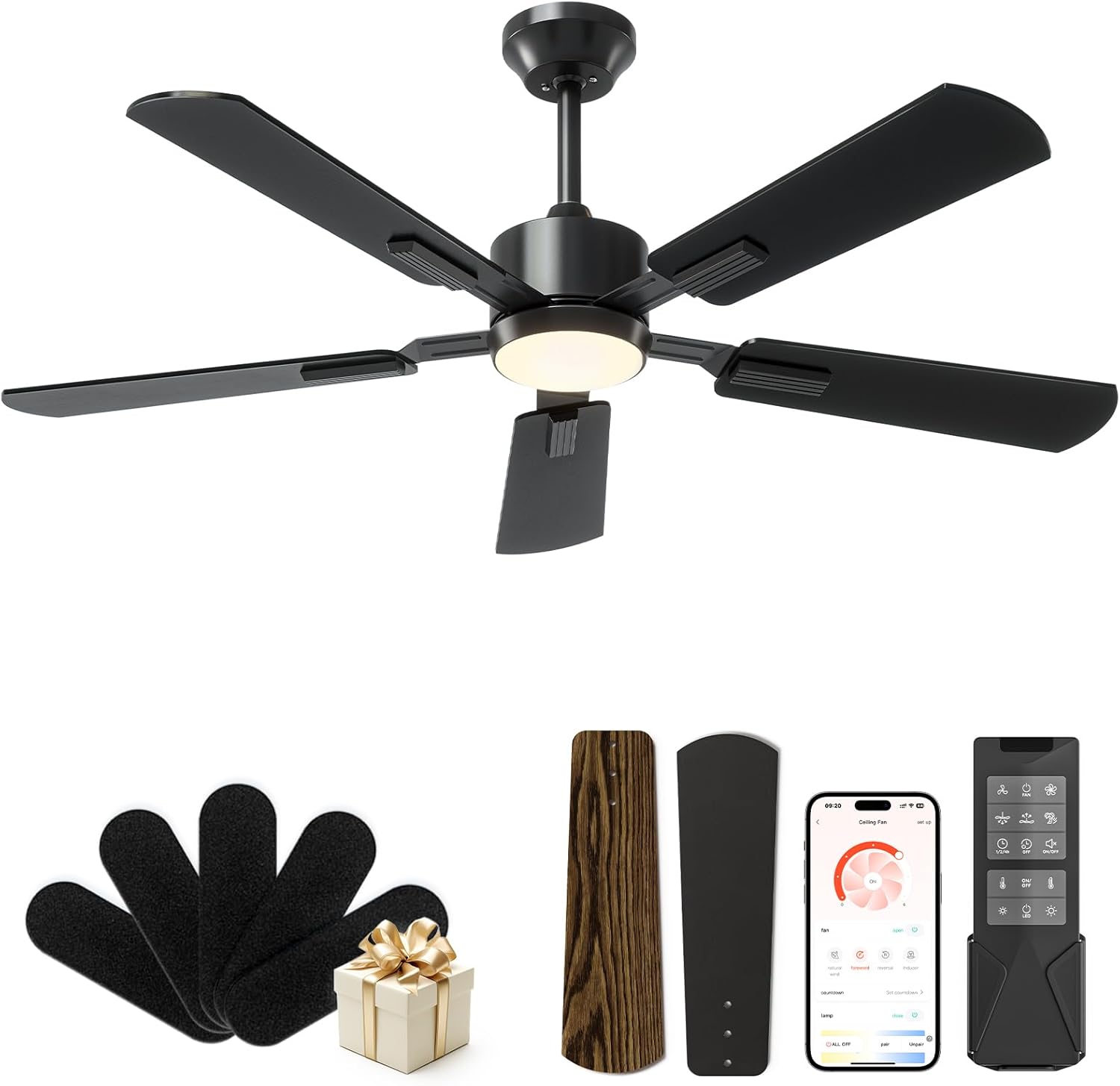 CubiCubi 52-Inch Ceiling Fan with Lights, Remote & APP Control